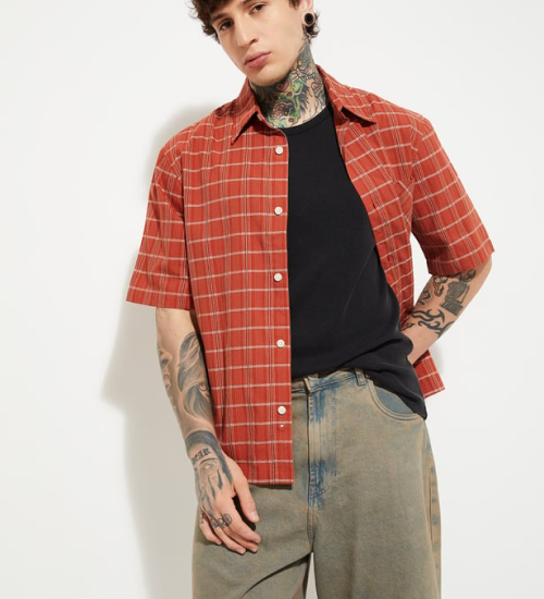 Men Red Shirt with check box